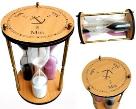 wood 3 tube Sand Timer White black red Sand Hourglass Collectible Nautic... - £25.74 GBP
