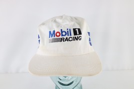 Vtg 80s Distressed 3 Stripes Mobil 1 Racing Spell Out Trucker Hat Snapback USA - £77.86 GBP