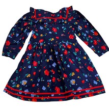 Polly Finders Vintage Navy Red Floral Button Down Winter Dress Size 5 - $24.00