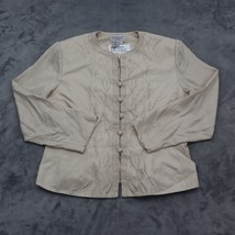 Papell Shirt Womens 12 Beige Long Sleeve Silk Round Neck Boho Blouse - £20.38 GBP