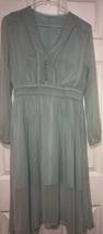 Vintage Style Aqua Pastel Dress Rayon Sz M  A Line Long Sleeve Sheer Blu... - $35.00