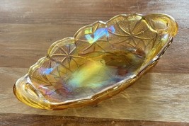 Vtg Indiana Carnival Glass Daisy Floral Amber Marigold 9x5 Oblong Candy ... - $266.51 MXN