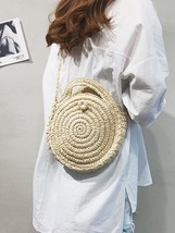 Round Straw Beach Bag Summer mini Vintage Handmade Crossbody Leather Bag Girls C - £22.06 GBP