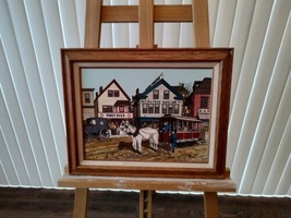 H Hardgrove Main St Trolley Car With Horses Painting Americana Landscape... - $70.11