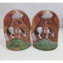 Vintage Bookends End of The Trail Indian Warrior With Spear On Horseback &amp; Eagle - £23.62 GBP