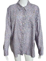 J Jill Top Womens 2X Blue Multi Floral Button Up Collar Long Sleeve Shir... - $21.73