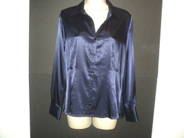 NEW Chico&#39;s Size 0 (XS-S) Shirt Loretta Navy Blue Buttoned Long Sleeves - £18.99 GBP