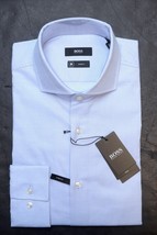 HUGO BOSS Uomo Jason Viaggio Slim Fit Blu Cotone Elastico Camicia 39 15.5 - £50.26 GBP