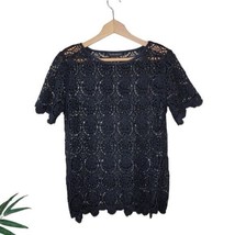 Banana Republic | Black Lace Short Sleeve Top Scallop Hem, womens size XS - £15.60 GBP