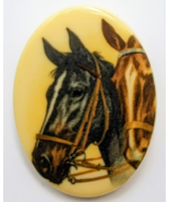 Vintage Horse Portrait Pin Two Horses Oval Plastic Brooch Equestrian Animal - $21.13 CAD
