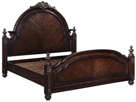 BED CLASSICAL KING CARVED SOLID WOOD DISTRESSED DARK RUSTIC PECAN - £4,388.83 GBP