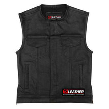 MEN&#39;S COWHIDE PERFORATED LEATHER TORSO MOTORCYCLE CLUB VEST G525 - £125.86 GBP