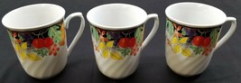 I) Set of 3 Colorful Fruit Garden Floral Pear Grapes Cherry Coffee Tea Mugs - $12.86