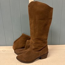 Naughty Monkey Women&#39;s Tall Knee-High Boots Size 8.5 Suede Camel Brown Leather - £40.19 GBP