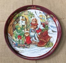 Vintage Tin Christmas Tray Victorian Anthropomorphic Bunny Rabbits With ... - $8.91