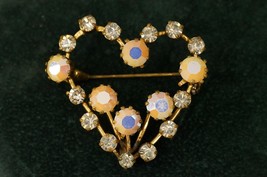 Vintage Costume Jewelry Austria Heart Valentine Rhinestone Gold Tone Brooch Pin - £19.77 GBP