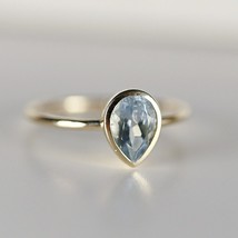 Pear Aquamarine Ring 14k Gold Teardrop Aquamarine Engagement Ring Promise Ring - £717.75 GBP