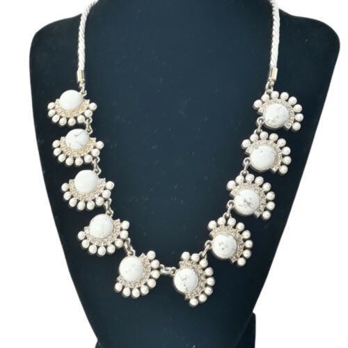 Ann Taylor Faux Marble Cabochon/Seed Pearls Clear Rhinestones Statement Necklace - £11.88 GBP