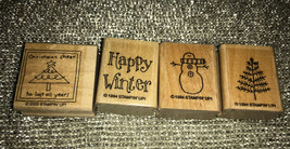 Stampin Up Christmas Rubber Stamp, Wood/Rubber Happy Winter, Holidays, Lot Qty 4 - £6.04 GBP