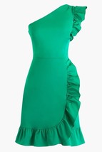 NWT J.Crew One Shoulder in Bright Kelly Green Stretch Twill Ruffle Dress 20 $168 - £49.00 GBP