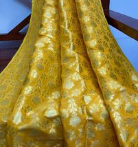 Indian Banarasi Brocade Fabric Yellow &amp; Gold Fabric Wedding Dress Fabric... - $7.49+