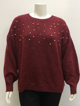 George Plus Women&#39;s Beaded With Faux Pearls Sweater Maroon 3X NWT - $19.99