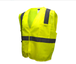 Neon Yellow Safety Vest Mesh w/ Pockets &amp; Reflective Strip Large High Visibility - £6.93 GBP