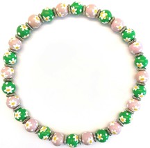 Angela Moore "Daisy Daisy" Necklace Pink & Green With White & Yellow Daisies - £39.46 GBP