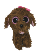 Ty Beanie Boos Maddie Brown Puppy Dog Pink Bow Glitter Eyes Plush 2015 5.5&quot; - $14.55