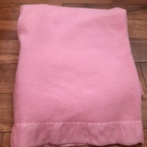 Vintage Golden Dawn Blanket pink acrylic Satin trim edge twin Penney&#39;s 72x88&quot; - £55.04 GBP