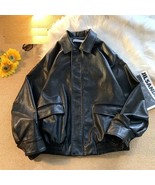 Leather Coat Men&#39;s American Fashion Brand Lapel Loose Pu Leather Biker J... - $2,855.73 MXN+