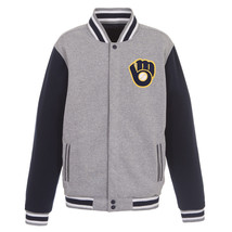 MLB Milwaukee Brewers Reversible Full Snap Fleece Jacket JHD  2 Front Logos - £94.02 GBP