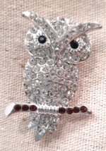 Vintage Perched OWL Rhinestone Costume Jewelry BROOCH PIN in Silvertone ... - £9.02 GBP