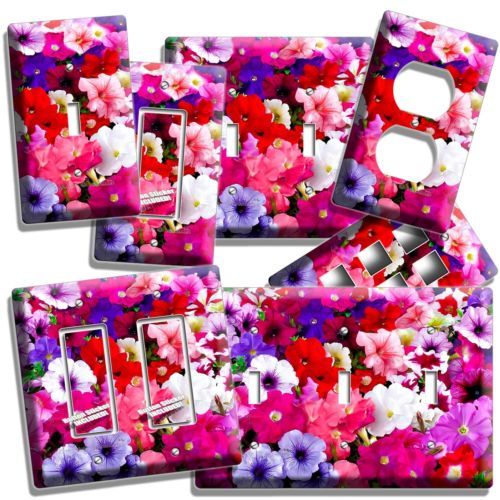 MIXED PETUNIA FLOWERS COLORFUL GARDEN LIGHT SWITCH WALL PLATE OUTLET HOME DECOR
