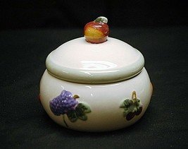 Vintage Style Ceramic Canister Candy Nut Dish &amp; Lid w Fruit Design Pattern - £13.23 GBP