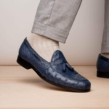 Aubiere Genuine Ostrich Quill Classic Loafers Navy image 7