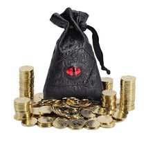Dnd Fantasy Coins 50 Antique Gold Metal Treasure Tokens With Leather Pouch - Gam - £31.45 GBP