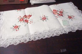 Jin Liu tablecloth poinsettas  and candles cutwork border w/ waves,SQ 33x33[18D] - $27.47