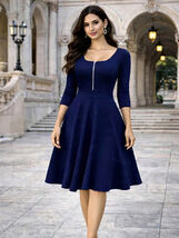   Women’s Elegant Square Neck 3/4 Sleeve A‑Line Midi Dress - $41.99