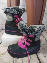 London Fog Tottenham Girls Size 2 Winter Boots Faux Fur Pink Accents Lace Up - $15.83