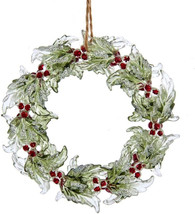 Kurt Adler 5.2&quot; Acrylic Birch Berry Wreath w/ Glitter Christmas Ornament T2889 - £6.15 GBP