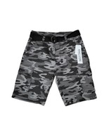 Ring Of Fire Camo Cargo Shorts Mens Size 30 Black Grey Belted - £14.80 GBP