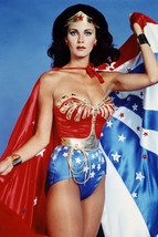 Lynda Carter iconic as Wonder Woman draped in American flag 18x24 Poster - £18.92 GBP