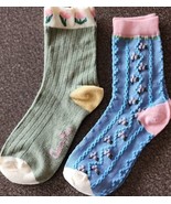 Two (2) Pair ~ Textured ~ Flower Design ~ Knit ~ Blue ~ Green ~ Ankle/Cr... - $28.06 CAD