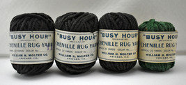 Vintage William H Molter Busy Hour Chenille Rug Yarn - 4 Skeins Black &amp; Green - £13.43 GBP