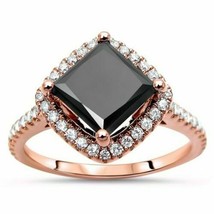 2Ct Corte Princesa Imitación Diamante Negro Detalles Halo Anillo 14K Rosa Oro - £73.27 GBP