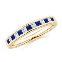 ANGARA Channel Square Sapphire and Diamond Half Eternity Band in 14K Solid Gold - £1,107.11 GBP