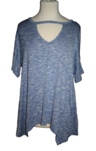 JUICY COUTURE Women&#39;s Shirt Size Large Short Sleeve Blue Heathered Keyhole Neck - £14.37 GBP