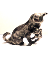 Vintage Pewter Cat w/Kitten Figurine 1980&#39;s Spoontiques ? Feline Miniatu... - $11.88
