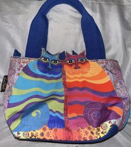 Laurel Burch Feline Friends Cat Motif Small Canvas Tote Handbag Purse - £14.94 GBP